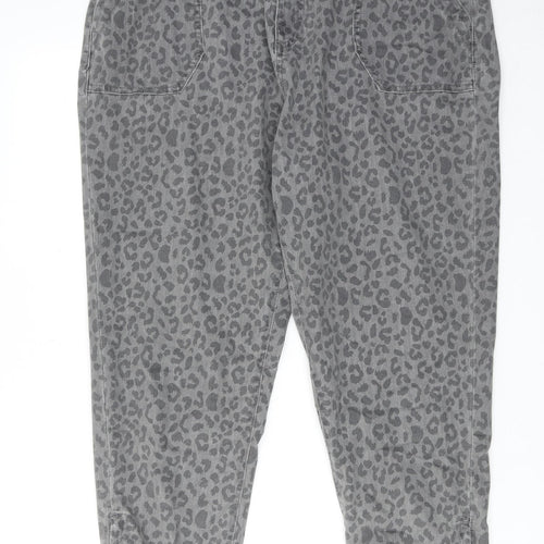 Marks and Spencer Womens Grey Animal Print Cotton Trousers Size 20 Regular Zip - Leopard Print