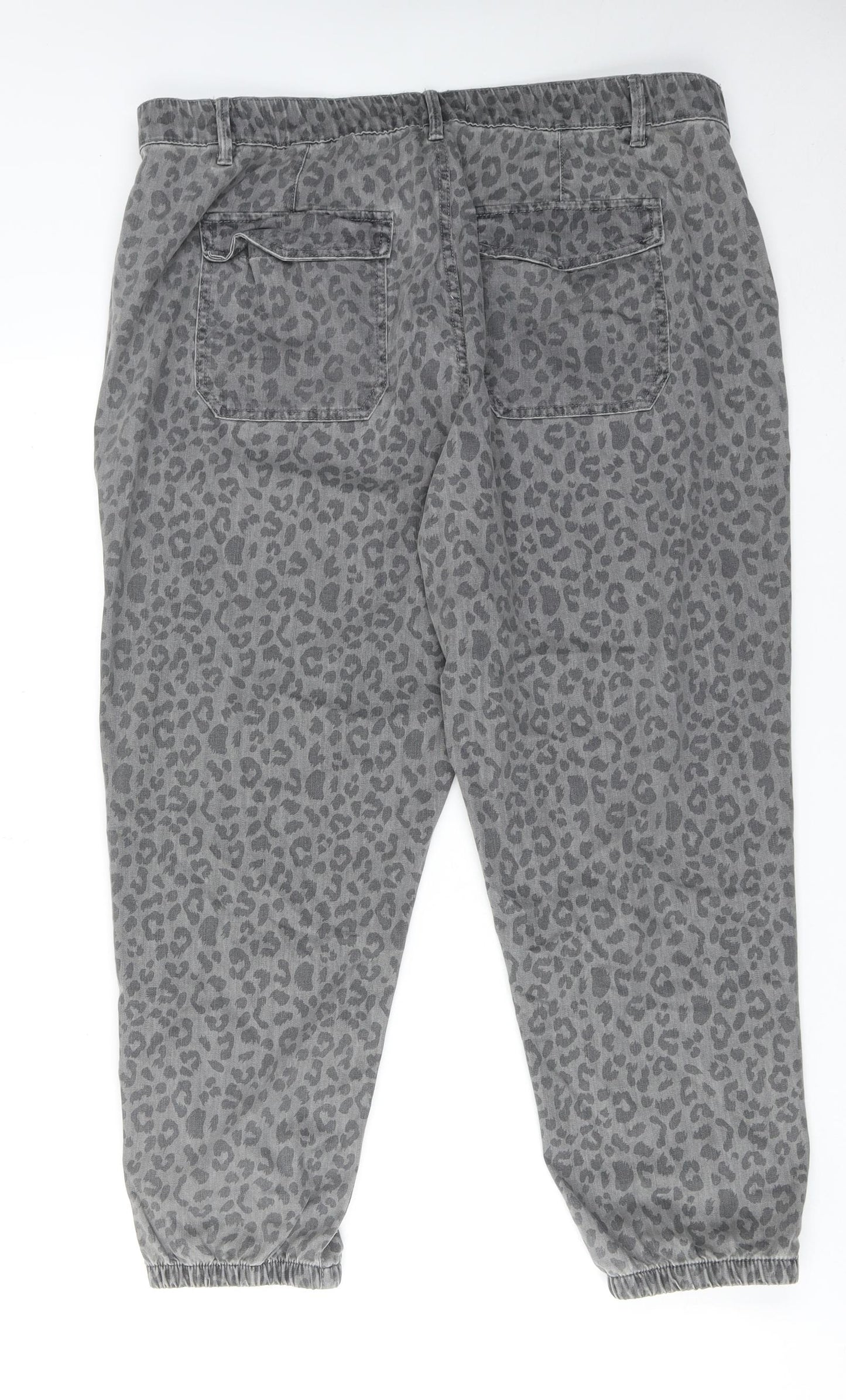 Marks and Spencer Womens Grey Animal Print Cotton Trousers Size 20 Regular Zip - Leopard Print