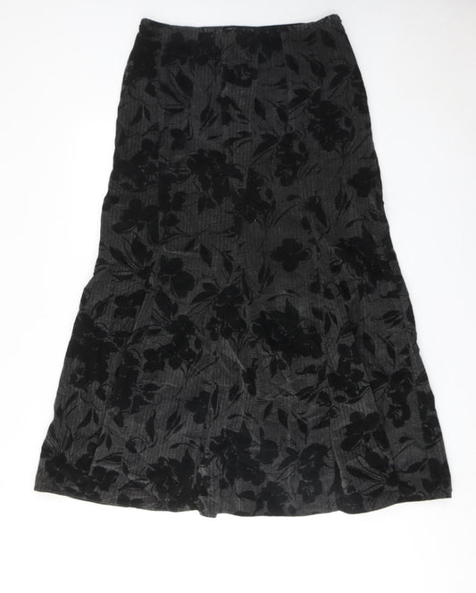 Per Una Womens Grey Floral Cotton A-Line Skirt Size 12 Button