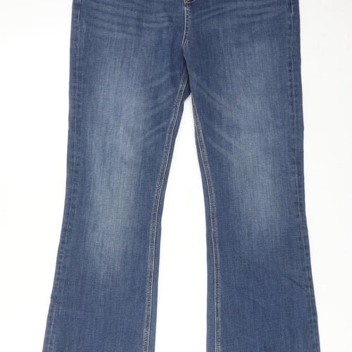 Marks and Spencer Womens Blue Cotton Bootcut Jeans Size 14 Slim Zip