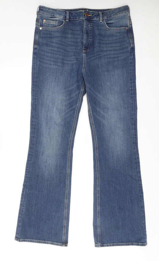 Marks and Spencer Womens Blue Cotton Bootcut Jeans Size 14 Slim Zip