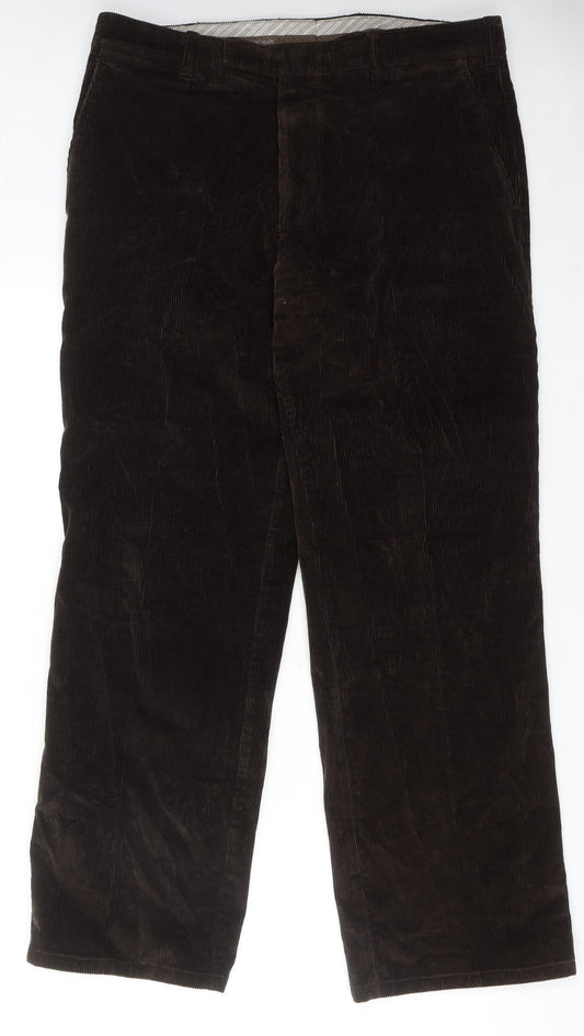 Saint Hilaire Mens Brown Cotton Trousers Size 34 in Regular Zip
