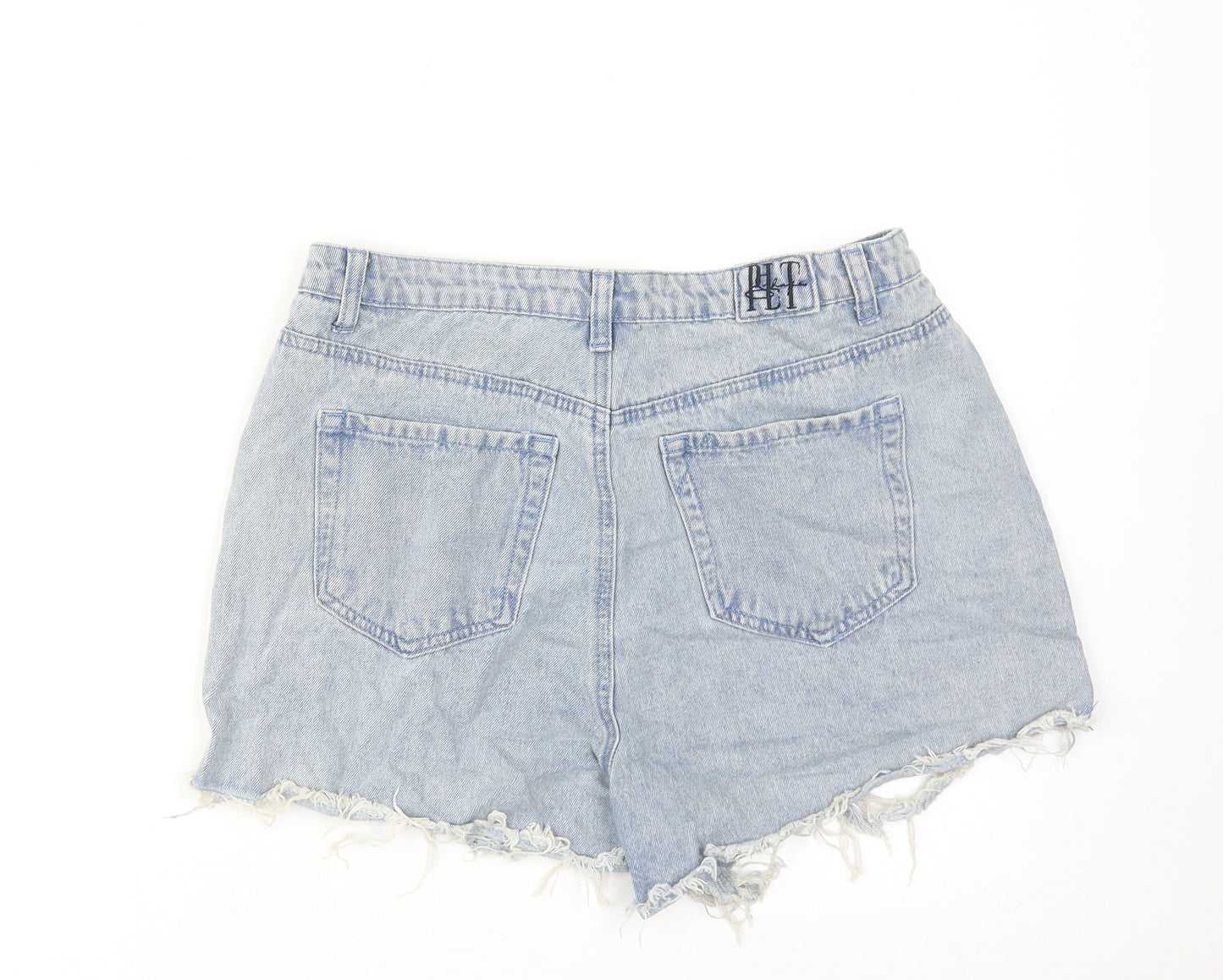 PRETTYLITTLETHING Womens Blue Cotton Cut-Off Shorts Size 12 Regular Zip