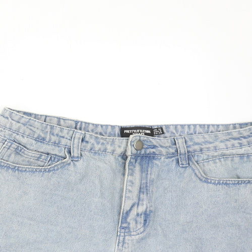 PRETTYLITTLETHING Womens Blue Cotton Cut-Off Shorts Size 12 Regular Zip