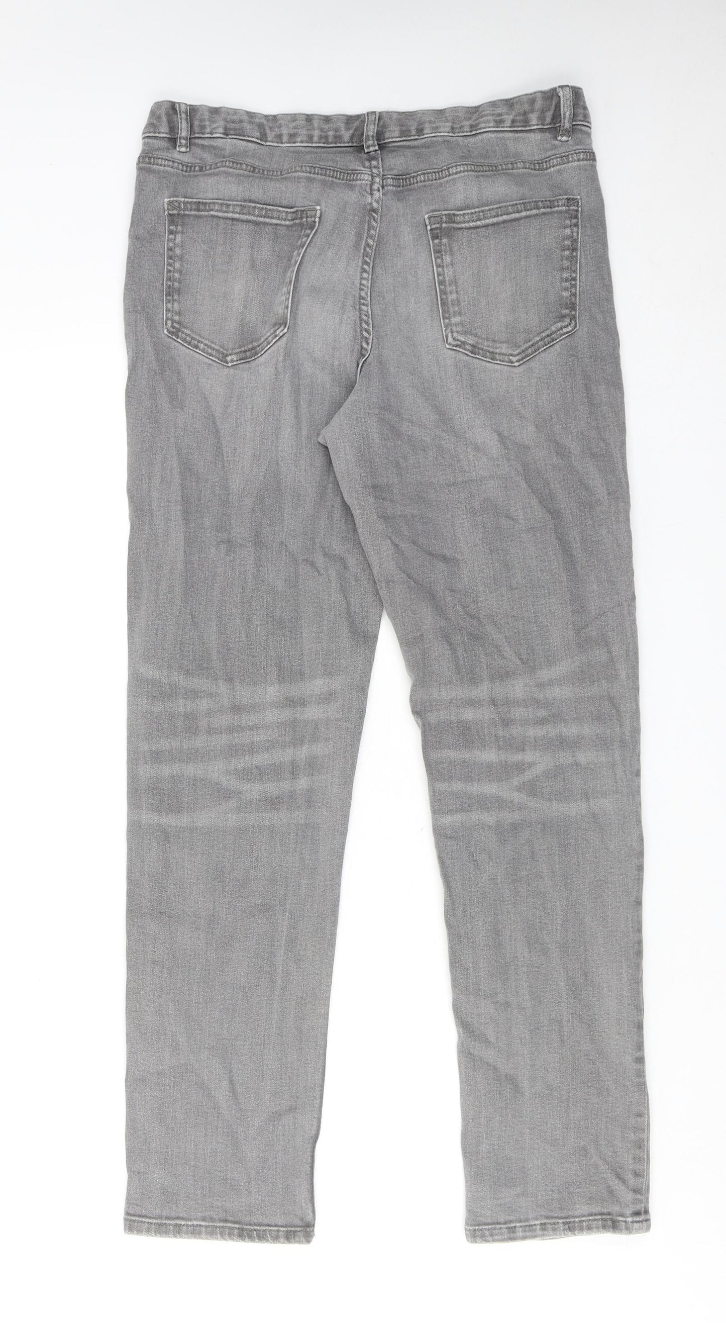 Marks and Spencer Womens Grey Cotton Straight Jeans Size 12 Slim Zip