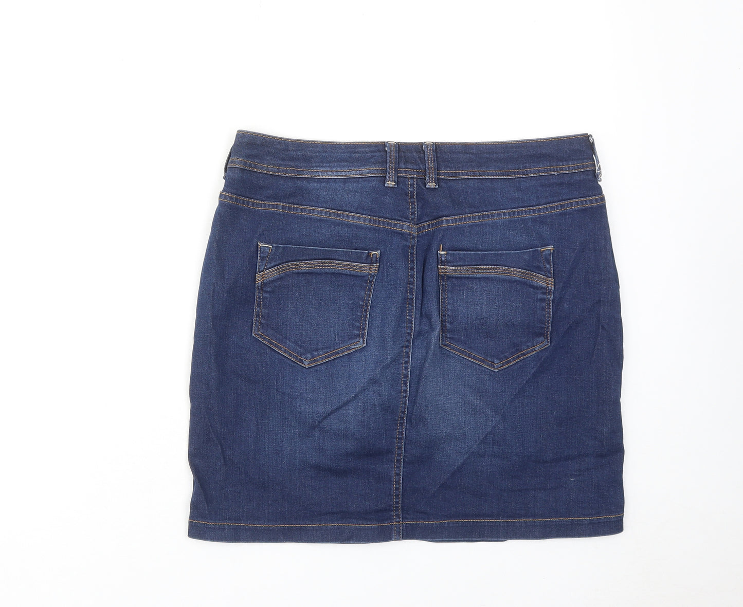 Marks and Spencer Womens Blue Cotton Mini Skirt Size 12 Zip