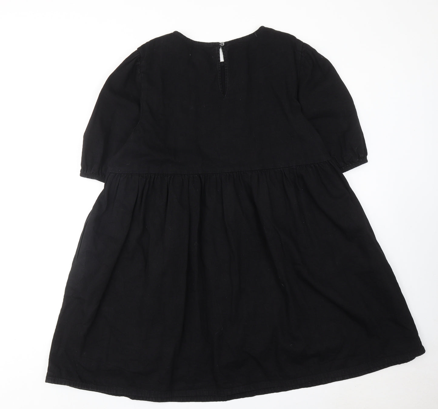 New Look Womens Black Cotton Skater Dress Size 18 Round Neck Button