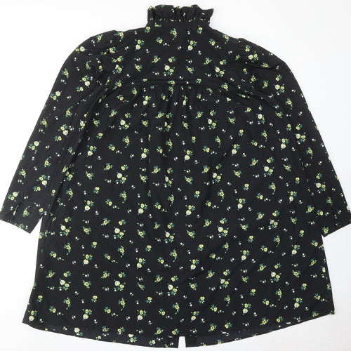 H&M Womens Black Floral Polyester Shirt Dress Size L High Neck Button
