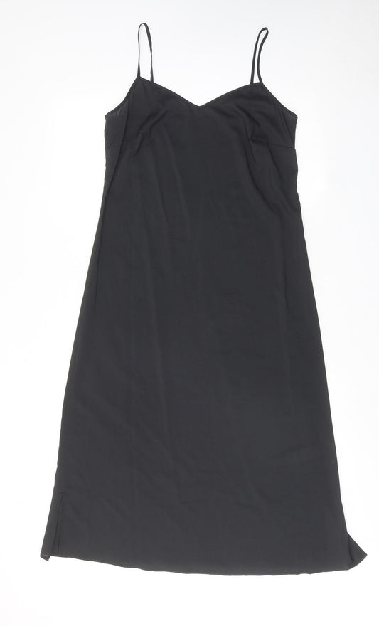 Marks and Spencer Womens Black Polyester Slip Dress Size 10 V-Neck Pullover