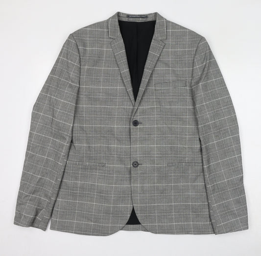 H&M Mens Grey Plaid Polyester Jacket Blazer Size L Regular