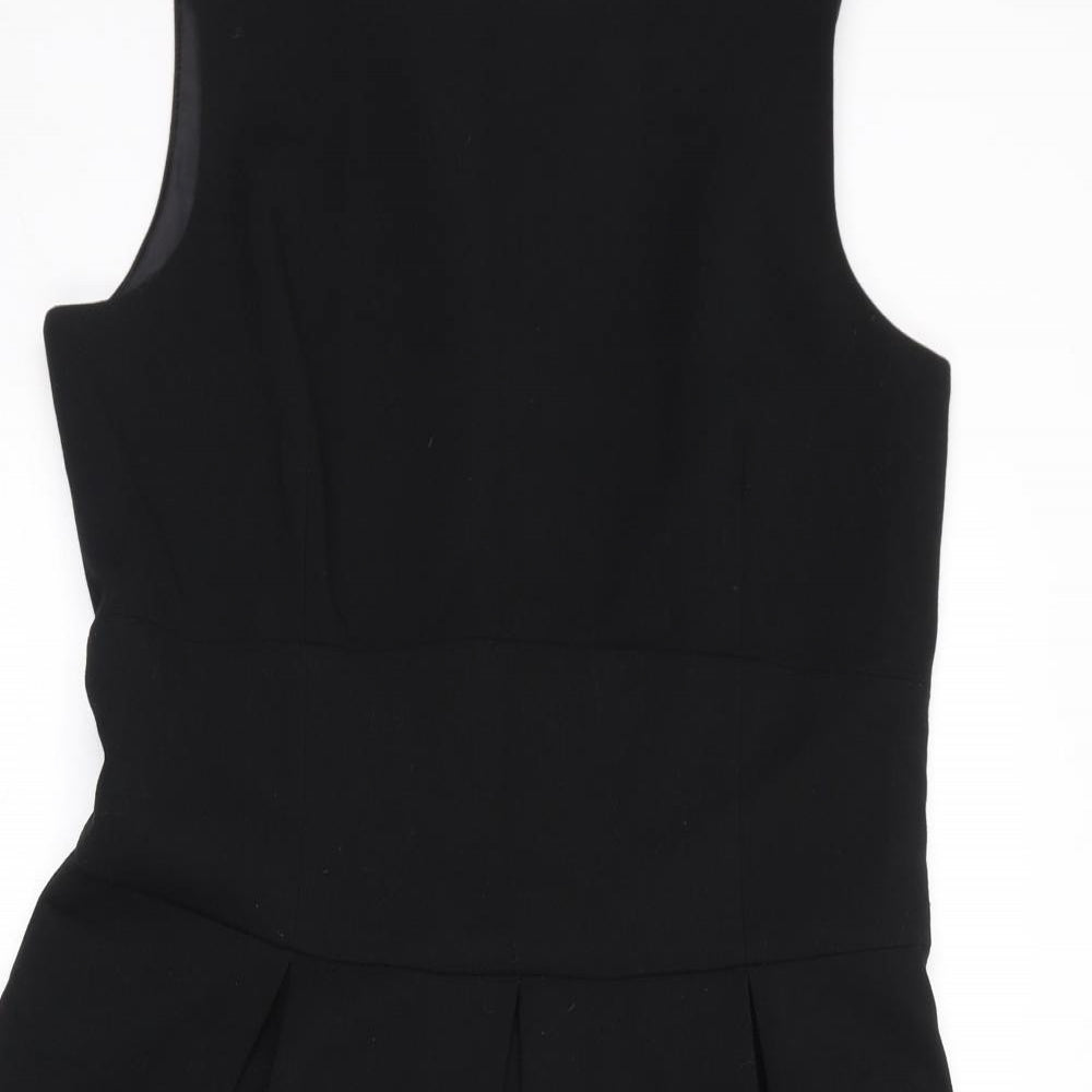 Zara Womens Black Polyester Fit & Flare Size L Round Neck Zip