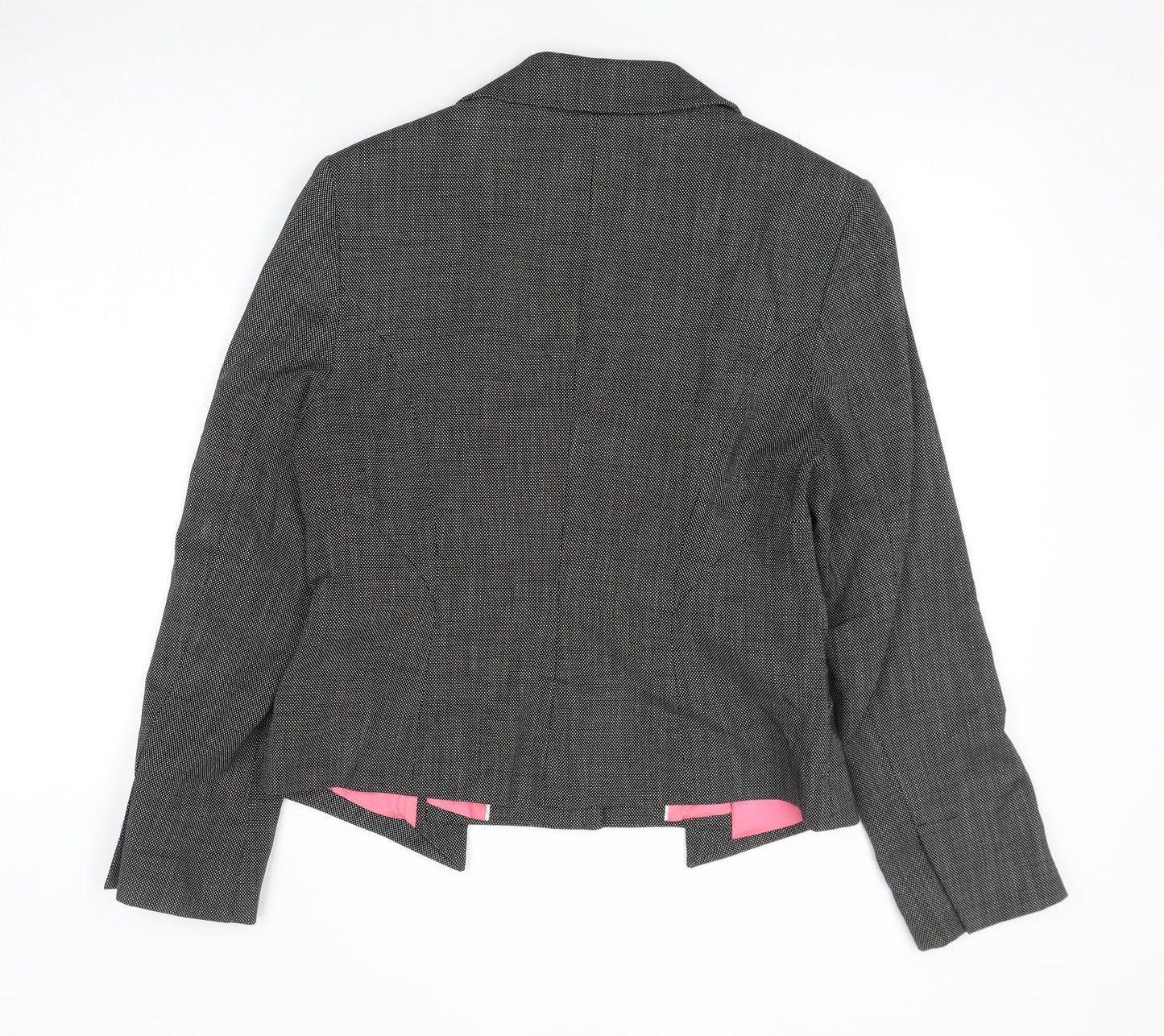 NEXT Womens Black Geometric Jacket Blazer Size 14 Button