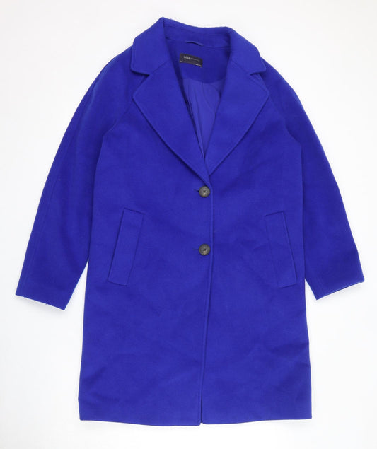Marks and Spencer Womens Blue Overcoat Coat Size 10 Button