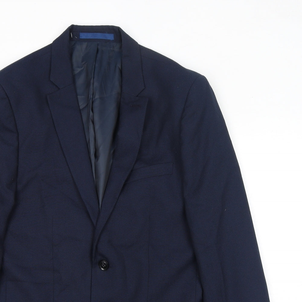 Topman Mens Blue Polyester Jacket Suit Jacket Size 38 Regular