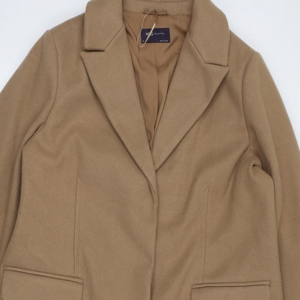 Marks and Spencer Womens Beige Overcoat Coat Size 16 Snap