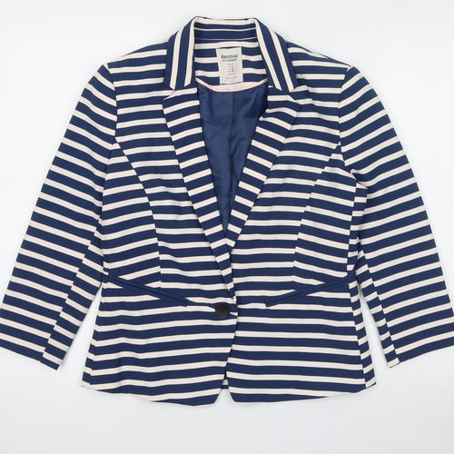 Bershka Womens Blue Striped Jacket Blazer Size M Button