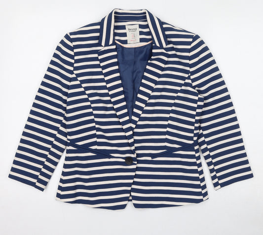 Bershka Womens Blue Striped Jacket Blazer Size M Button
