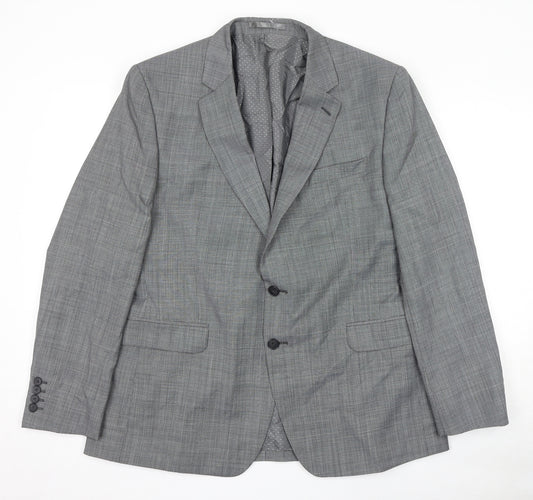 Jeff Banks Mens Grey Plaid Wool Jacket Suit Jacket Size 44 Regular