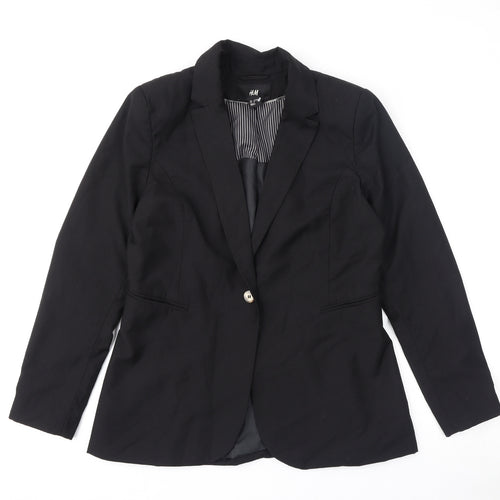 H&M Womens Black Jacket Blazer Size 12 Button