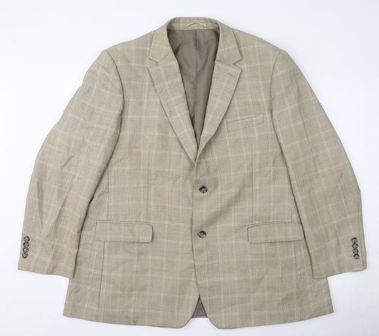 Brook Taverner Mens Beige Plaid Wool Jacket Blazer Size 48 Regular