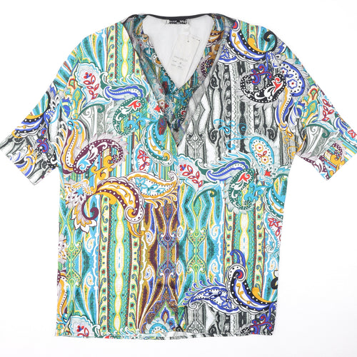 Jaune Rouge Womens Multicoloured Geometric Polyester Basic T-Shirt Size M V-Neck