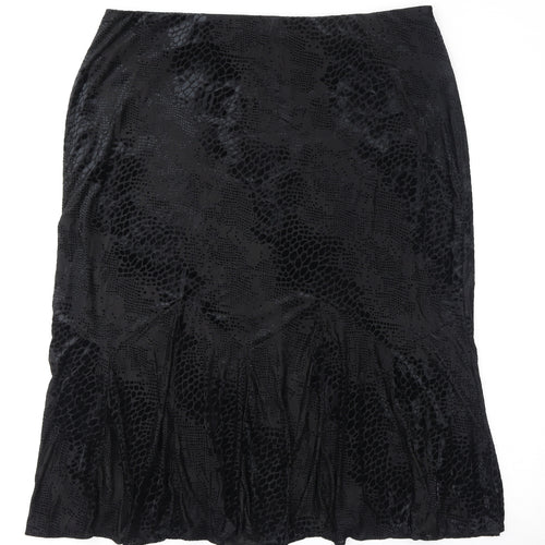David Emanuel Womens Black Animal Print Polyamide A-Line Skirt Size 20 - Crocodile Print