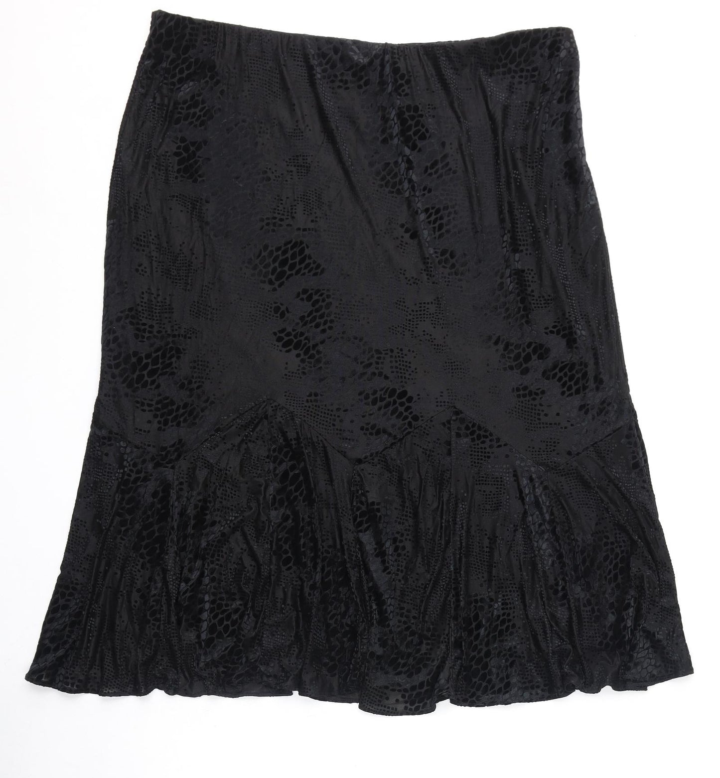 David Emanuel Womens Black Animal Print Polyamide A-Line Skirt Size 20 - Crocodile Print