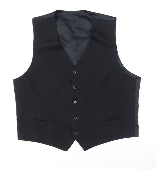 Harvey Malcolm Mens Black Wool Jacket Suit Waistcoat Size 44 Regular
