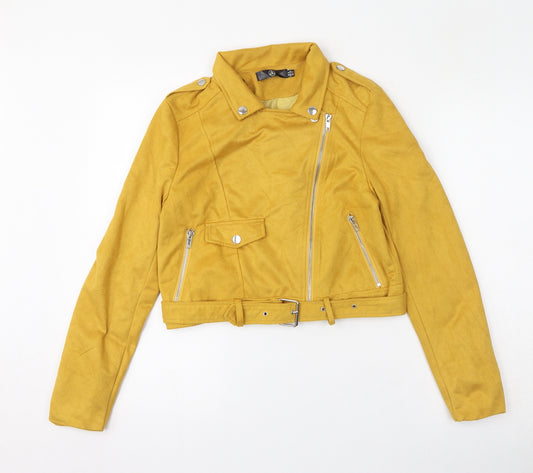 Missguided Womens Yellow Biker Jacket Size 8 Zip