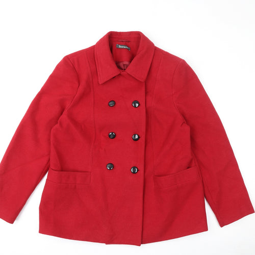 Bonmarché Womens Red Pea Coat Coat Size 16 Button