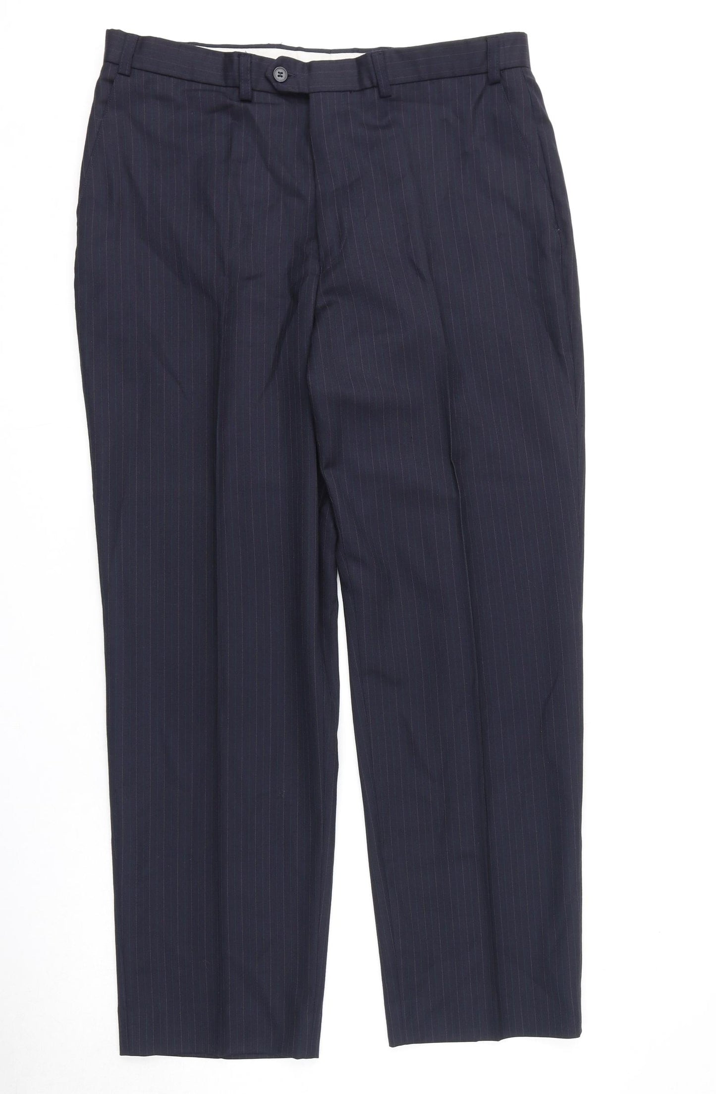 St Michael Mens Blue Striped Wool Dress Pants Trousers Size 36 in L31 in Regular Zip