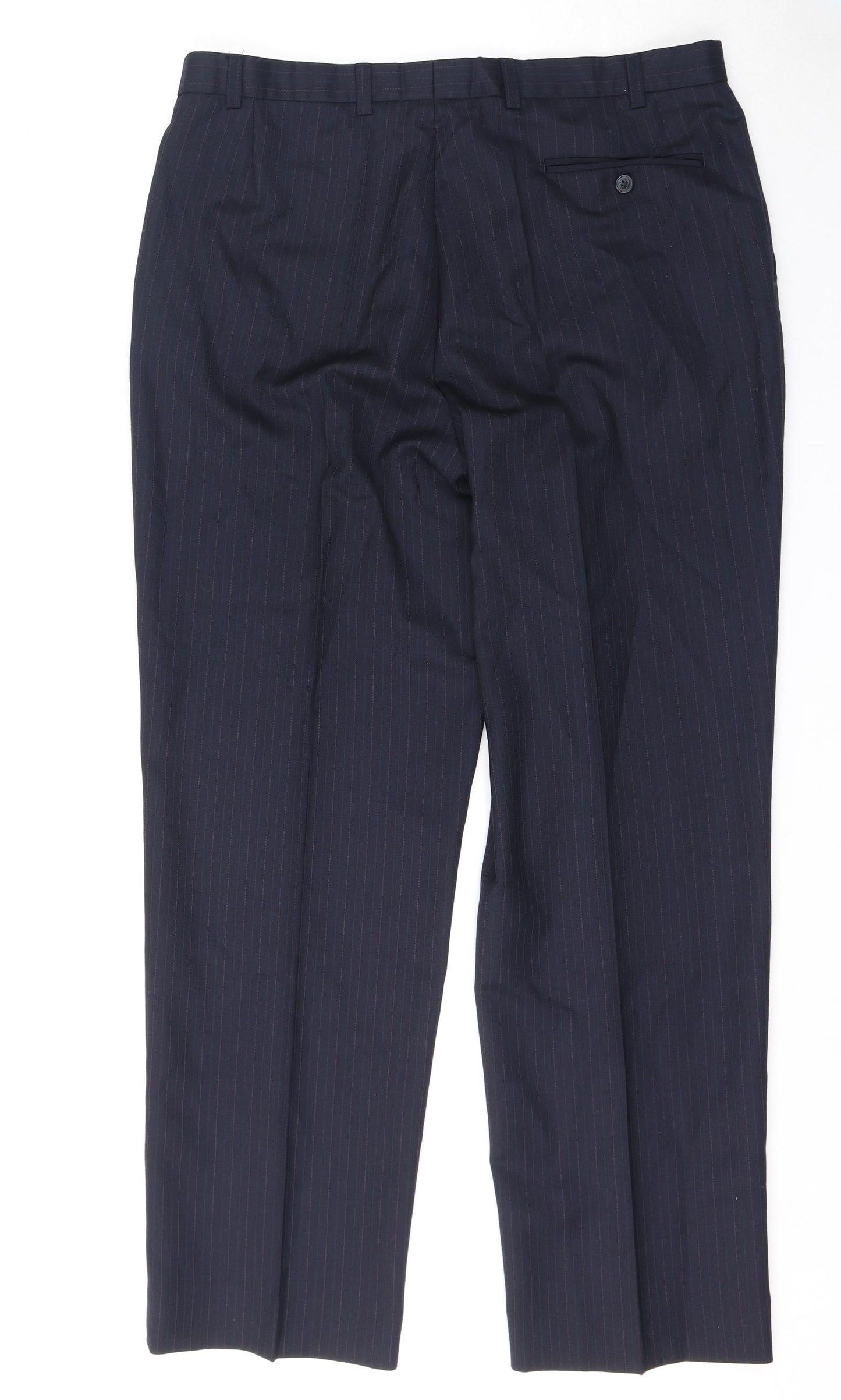 St Michael Mens Blue Striped Wool Dress Pants Trousers Size 36 in L31 in Regular Zip