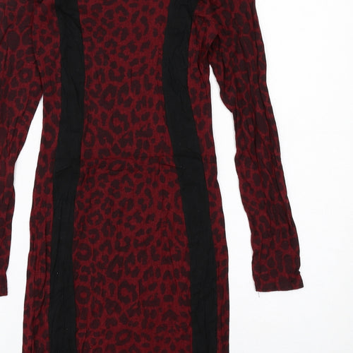 Pilot Womens Red Animal Print Viscose Pencil Dress Size S Boat Neck Pullover - Leopard Print