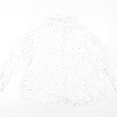 Zara Womens White Polka Dot Viscose Basic Button-Up Size M Collared