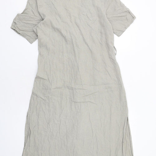 Soaked in Luxury Womens Beige Linen A-Line Size XS V-Neck Button