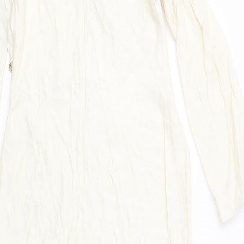 Zara Womens Ivory Viscose Sheath Size S Boat Neck Zip - Chain Detail