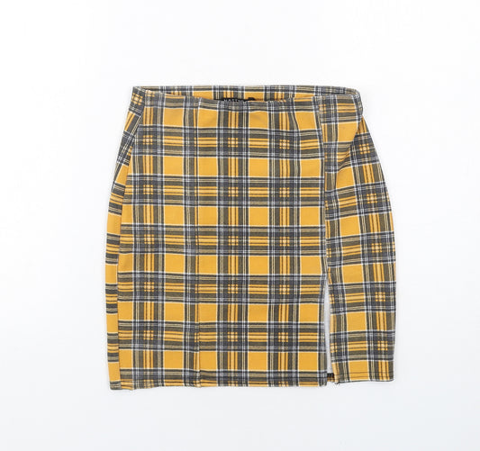 Nasty Gal Womens Yellow Plaid Polyester A-Line Skirt Size 10