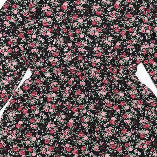 H&M Womens Black Floral Polyester Fit & Flare Size 14 Boat Neck Button