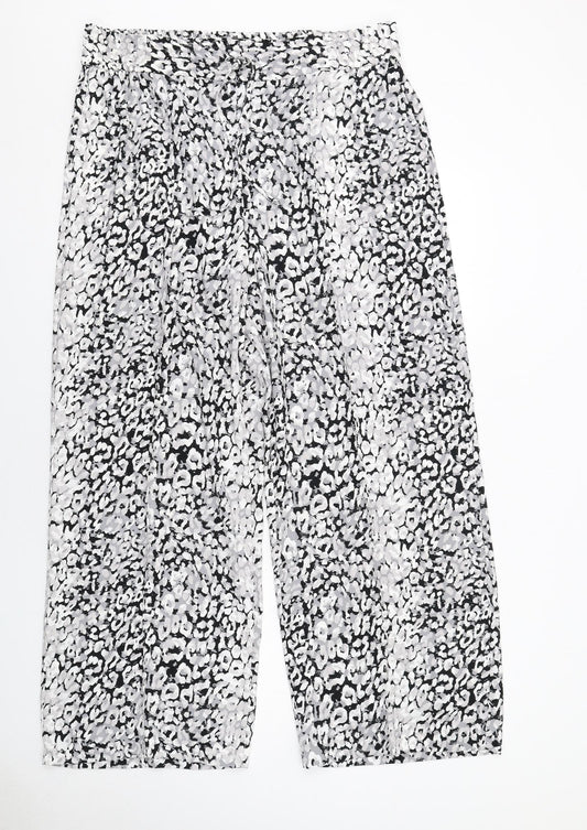 Marks and Spencer Womens Grey Animal Print Polyester Trousers Size 18 Regular Drawstring - Leopard Print