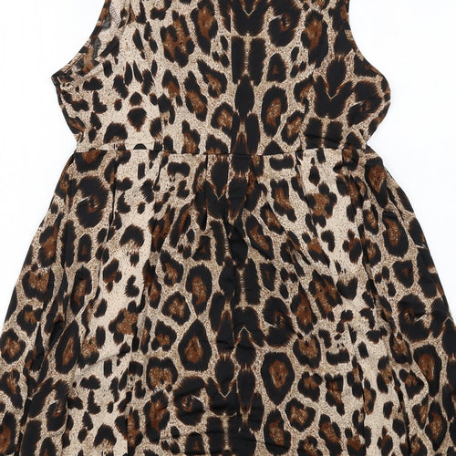 Brave Soul Womens Brown Animal Print Polyester A-Line Size M Boat Neck Pullover - Leopard Print