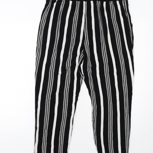 Marks and Spencer Womens Black Striped Viscose Trousers Size 16 Regular Drawstring