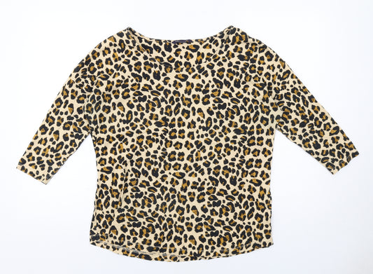 Marks and Spencer Womens Beige Animal Print Cotton Basic Blouse Size 16 Round Neck - Leopard Print