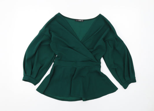 Quiz Womens Green Polyester Basic Blouse Size 12 V-Neck