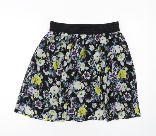 H&M Womens Black Floral Polyester Swing Skirt Size 10