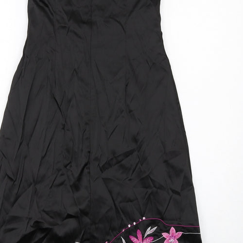 Jane Norman Womens Black Floral Polyester A-Line Size 10 Square Neck Zip - Strapless