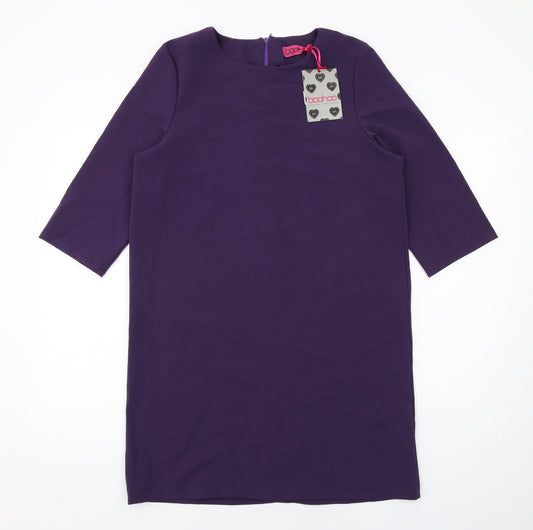 Boohoo Womens Purple Polyester Shift Size 8 Boat Neck Zip