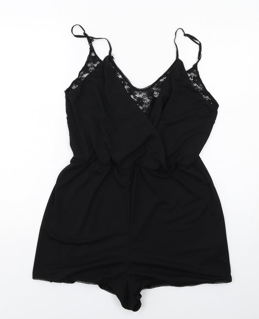 H&M Womens Black Polyester Playsuit One-Piece Size L Pullover