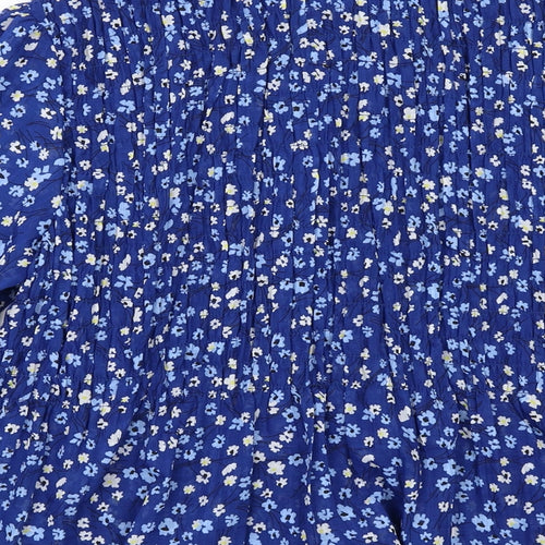 Marks and Spencer Womens Blue Floral Polyester Basic Button-Up Size 14 Collared
