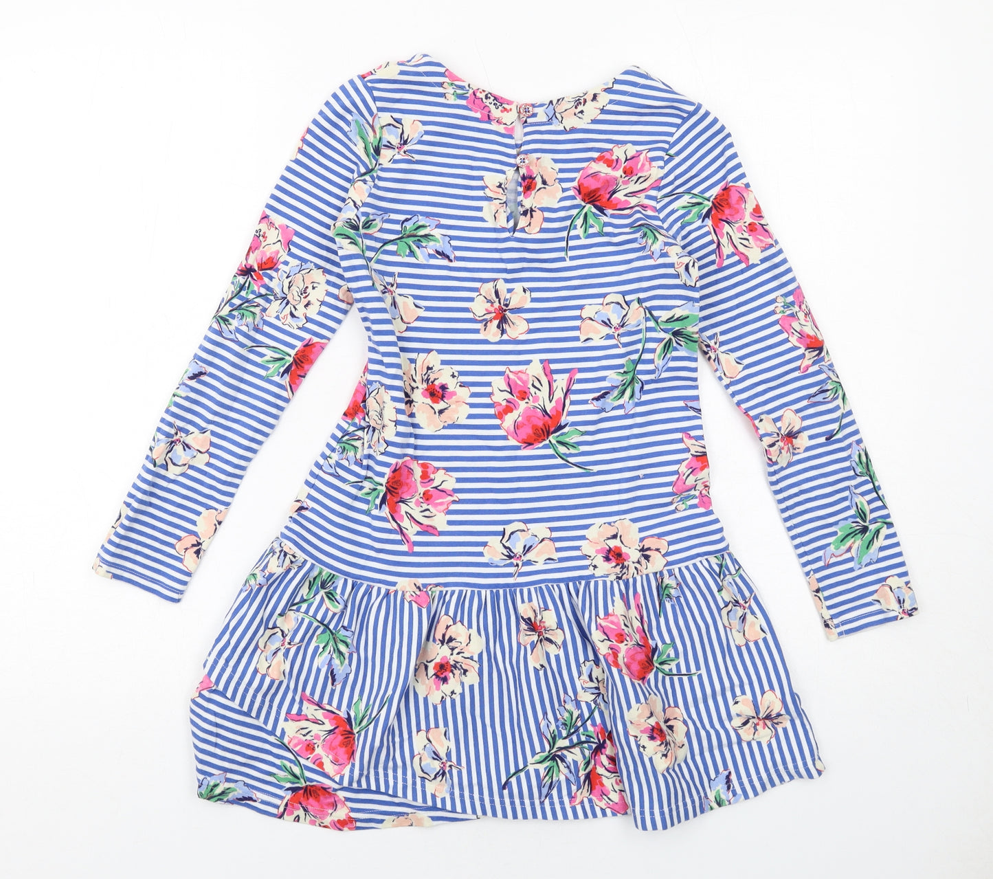 Joules Girls Blue Striped Cotton A-Line Size 9-10 Years Round Neck Button - Roses
