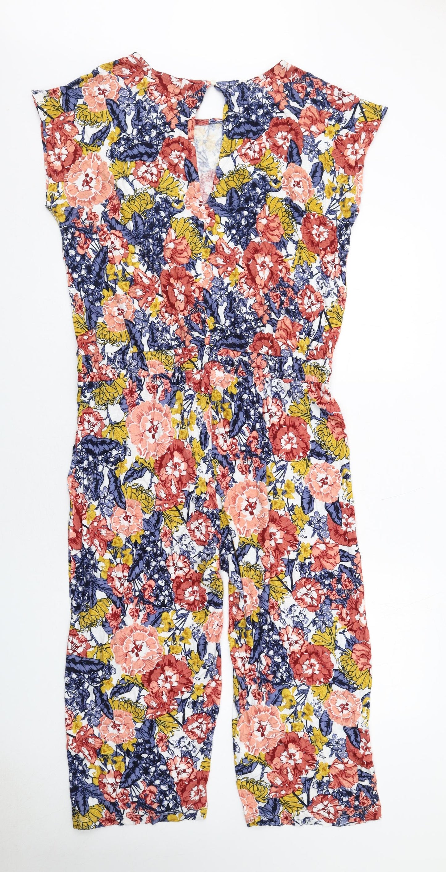 ESMARA Womens Multicoloured Floral Linen Jumpsuit One-Piece Size 16 Button